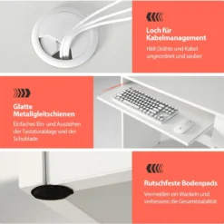 Schreibtisch mit Tastaturablage & Schublade & Verstellbarem Regal Computertisch 108 x 48 x 75 cm Weiß
