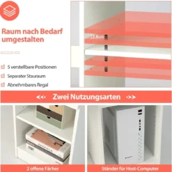 Schreibtisch mit Tastaturablage & Schublade & Verstellbarem Regal Computertisch 108 x 48 x 75 cm Weiß