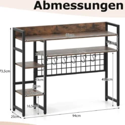 Schreibtischregal mit 4 Ablage & 6 Haken Tischregal Schreibtisch Aufsatzregal Bücherregal Braun