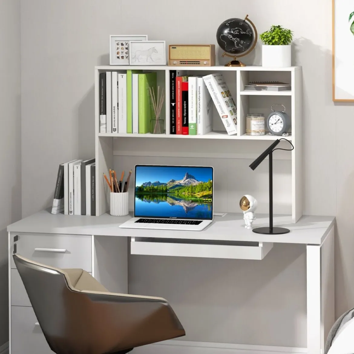 Schreibtischregal mit 4 Fächern Tischregal Schreibtisch Aufsatzregal Bücherregal 94 x 25 x 73 cm
