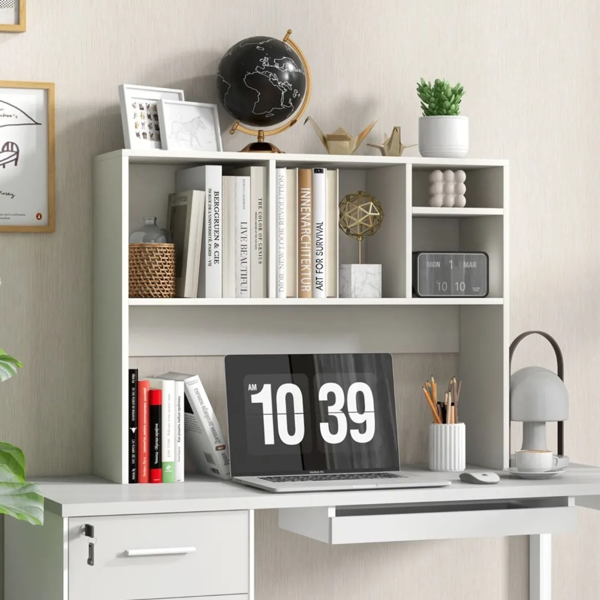 Schreibtischregal mit 4 Fächern Tischregal Schreibtisch Aufsatzregal Bücherregal 94 x 25 x 73 cm