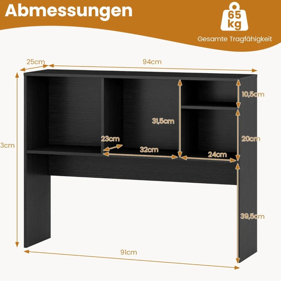 Schreibtischregal mit 4 Fächern Tischregal Schreibtisch Aufsatzregal Bücherregal 94 x 25 x 73 cm