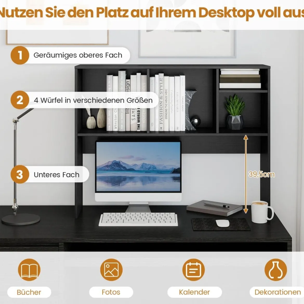 Schreibtischregal mit 4 Fächern Tischregal Schreibtisch Aufsatzregal Bücherregal 94 x 25 x 73 cm
