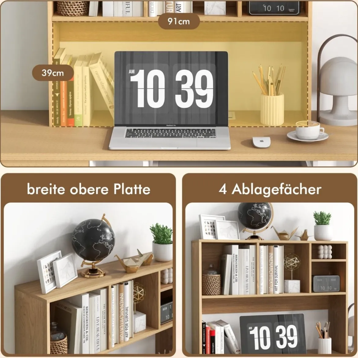 Schreibtischregal mit 4 Fächern Tischregal Schreibtisch Aufsatzregal Bücherregal 94 x 25 x 73 cm