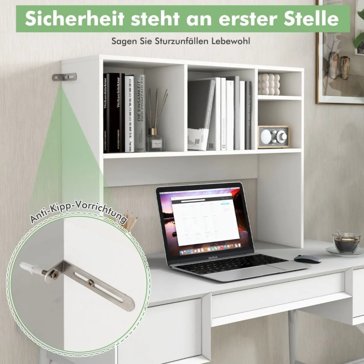 Schreibtischregal mit 4 Fächern Tischregal Schreibtisch Aufsatzregal Bücherregal 94 x 25 x 73 cm