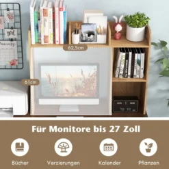 Schreibtischregal Tischregal mit 4 Ablagen und offenem Fach 94 x 25 x 74 cm Rustikales Braun/Natur/Weiß