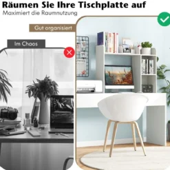 Schreibtischregal Tischregal mit 4 Ablagen und offenem Fach 94 x 25 x 74 cm Rustikales Braun/Natur/Weiß