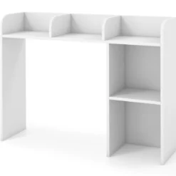 Schreibtischregal Tischregal mit 4 Ablagen und offenem Fach 94 x 25 x 74 cm Rustikales Braun/Natur/Weiß