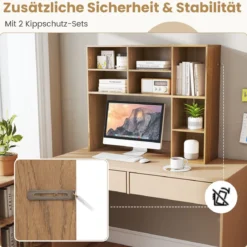 Schreibtischregal Tischregal mit 7 Fächern Schreibtisch Aufsatzregal für Monitore bis zu 27