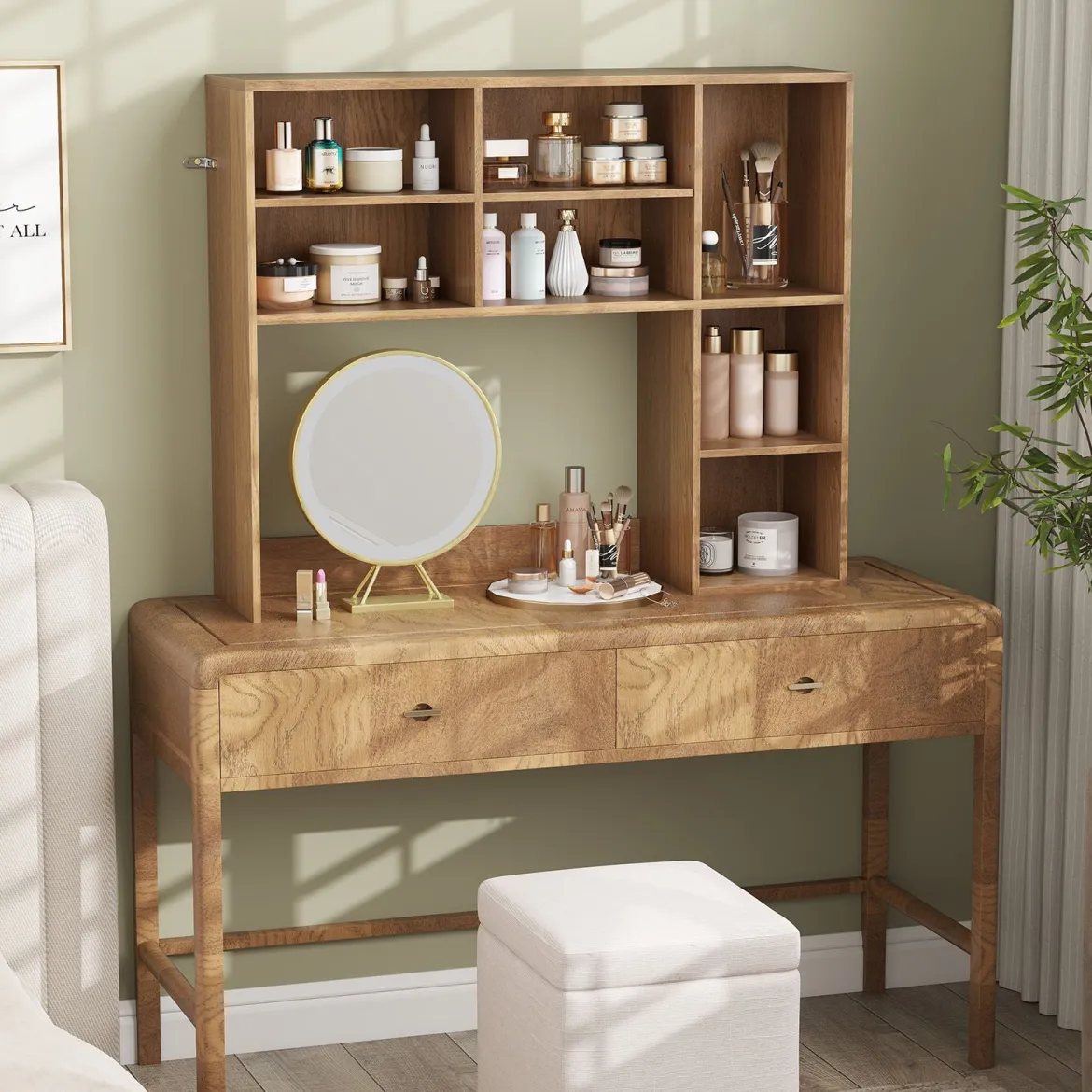 Schreibtischregal Tischregal mit 7 Fächern Schreibtisch Aufsatzregal für Monitore bis zu 27"94 x 25 x 79 cm Natur