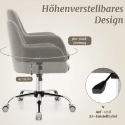 Schreibtischstuhl Höhenverstellbarer Drehstuhl mit Rollen 66 x 66 x 83-93 cm Grau