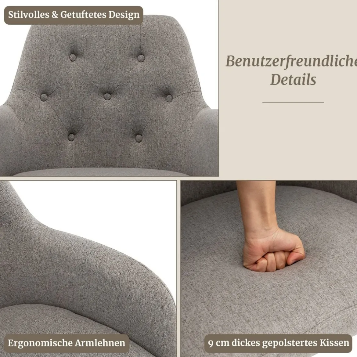 Schreibtischstuhl Höhenverstellbarer Drehstuhl mit Rollen 66 x 66 x 83-93 cm Grau