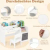 Schreibtisch- & Stuhlset für Kinder Schülertisch mit offenen Regalen Schublade & Stoffbehälter Weiß