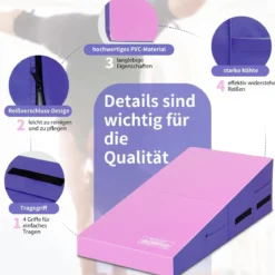 Schräge Gymnastikmatte faltbare keilförmige Gymnastik-Käsematte Sportmatte mit Griffen Rosa Lila