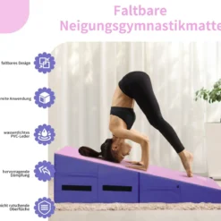 Schräge Gymnastikmatte faltbare keilförmige Gymnastik-Käsematte Sportmatte mit Griffen Rosa Lila