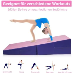 Schräge Gymnastikmatte keilförmige Weichbodenmatte klappbar 2 in 1 Turnmatte mit Tragegriff 150 x 75 x 36 cm Rosa+Lila
