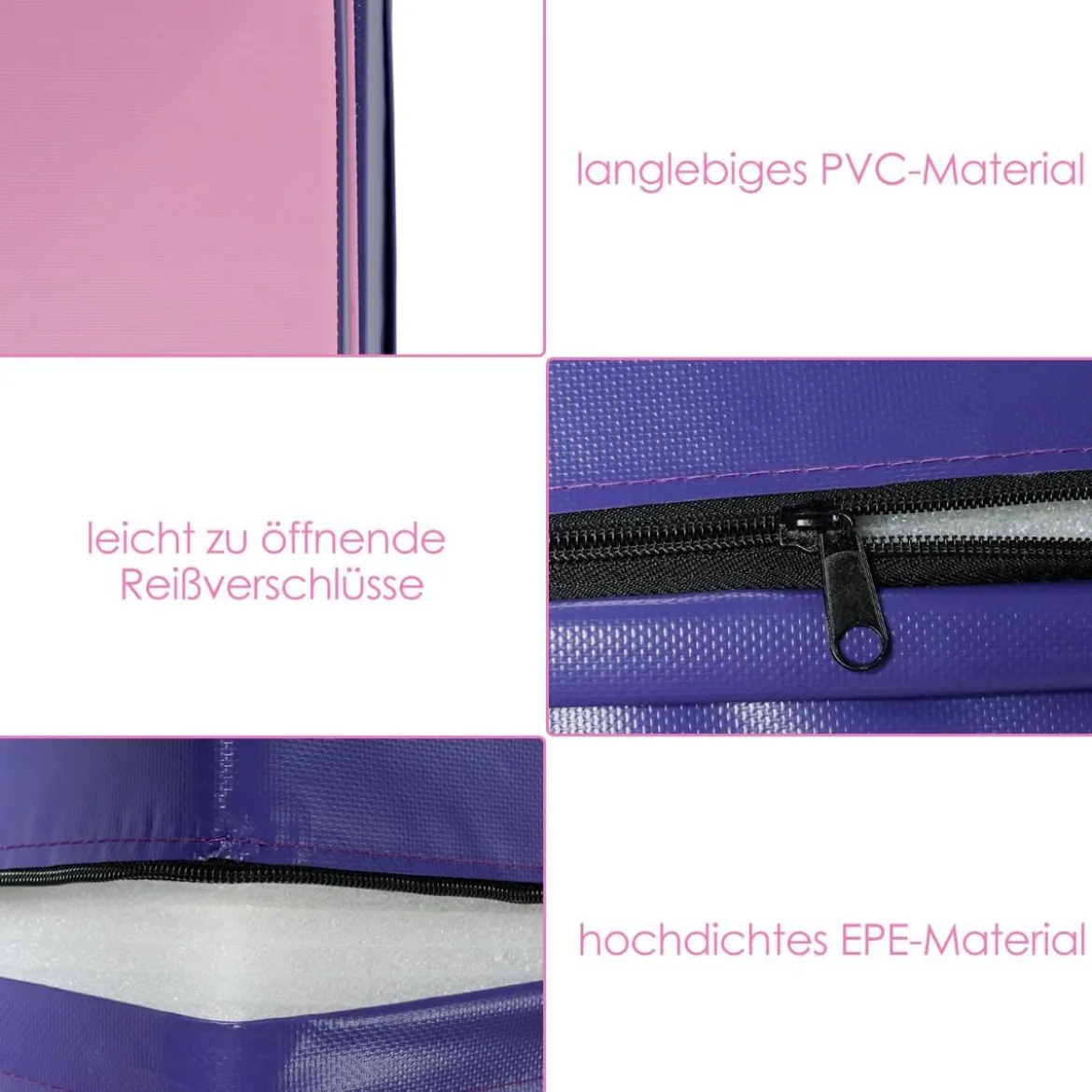 Schräge Gymnastikmatte keilförmige Weichbodenmatte klappbar 2 in 1 Turnmatte mit Tragegriff 150 x 75 x 36 cm Rosa+Lila