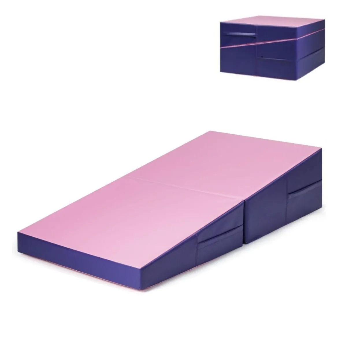 Schräge Gymnastikmatte keilförmige Weichbodenmatte klappbar 2 in 1 Turnmatte mit Tragegriff 150 x 75 x 36 cm Rosa+Lila