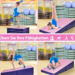 Schräge Gymnastikmatte keilförmige Weichbodenmatte klappbar 2 in 1 Turnmatte mit Tragegriff 150 x 75 x 36 cm Rosa+Lila