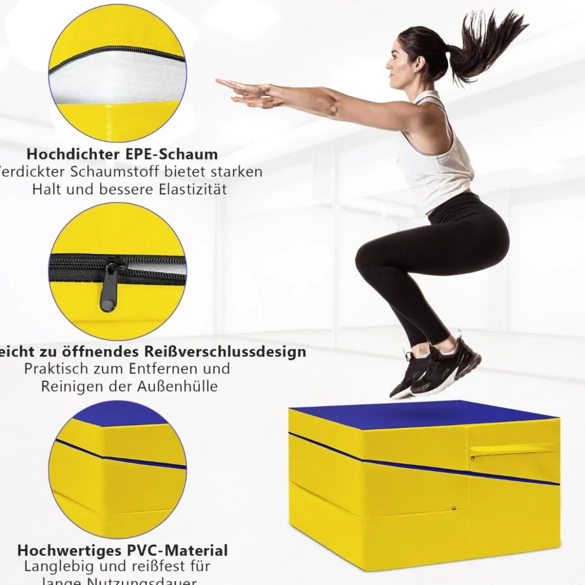 Schräge Gymnastikmatte mit Tragegriff faltbare Trainingsmatte mit reißfestem Bezug Gelb