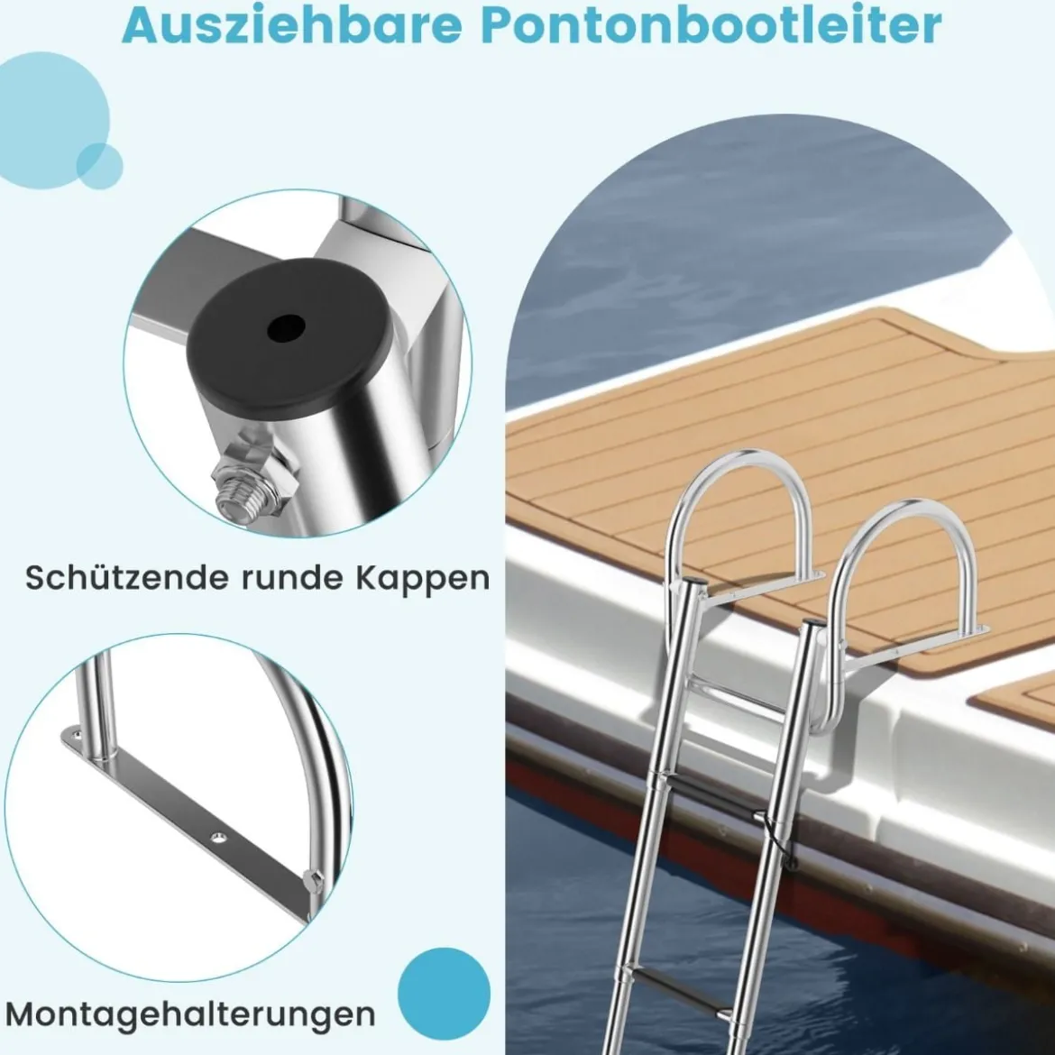 4-Schritt Pontonboot Leiter mit Gebogenen Handläufen & Rutschfesten Stufen 40,5 x 36 x 32,5 cm