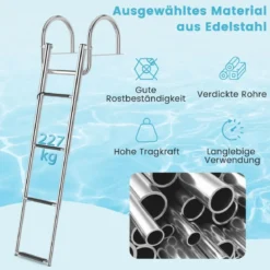 4-Schritt Pontonboot Leiter mit Gebogenen Handläufen & Rutschfesten Stufen 40,5 x 36 x 32,5 cm