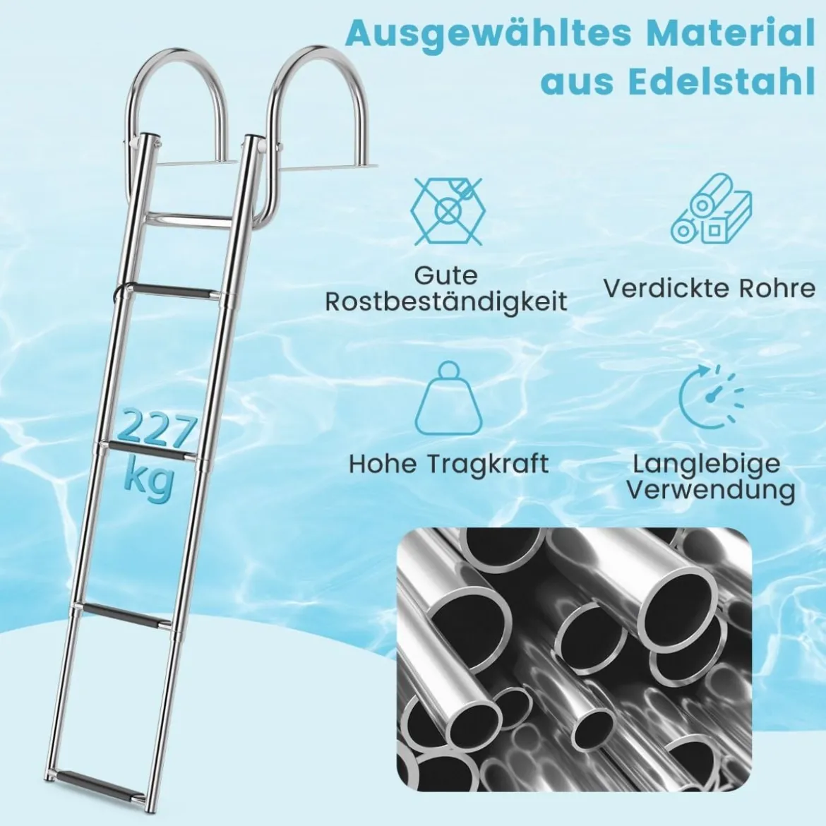 4-Schritt Pontonboot Leiter mit Gebogenen Handläufen & Rutschfesten Stufen 40,5 x 36 x 32,5 cm