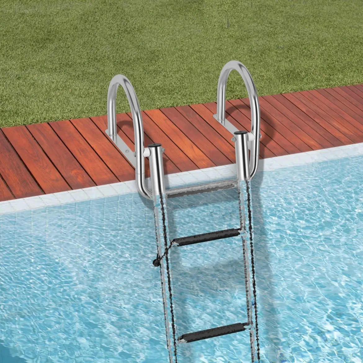 4-Schritt Pontonboot Leiter mit Gebogenen Handläufen & Rutschfesten Stufen 40,5 x 36 x 32,5 cm