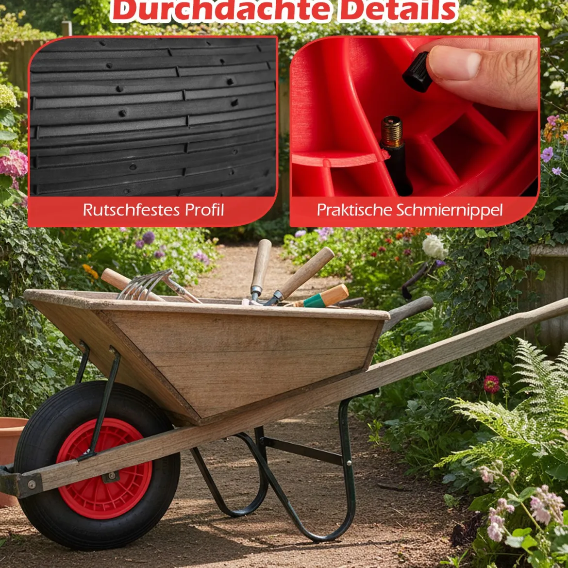 Schubkarrenrad 4.80/4.00-8 Ø 400 mm Vollgummi Sackkarrenrad bis 250 kg belastbar Schwarz