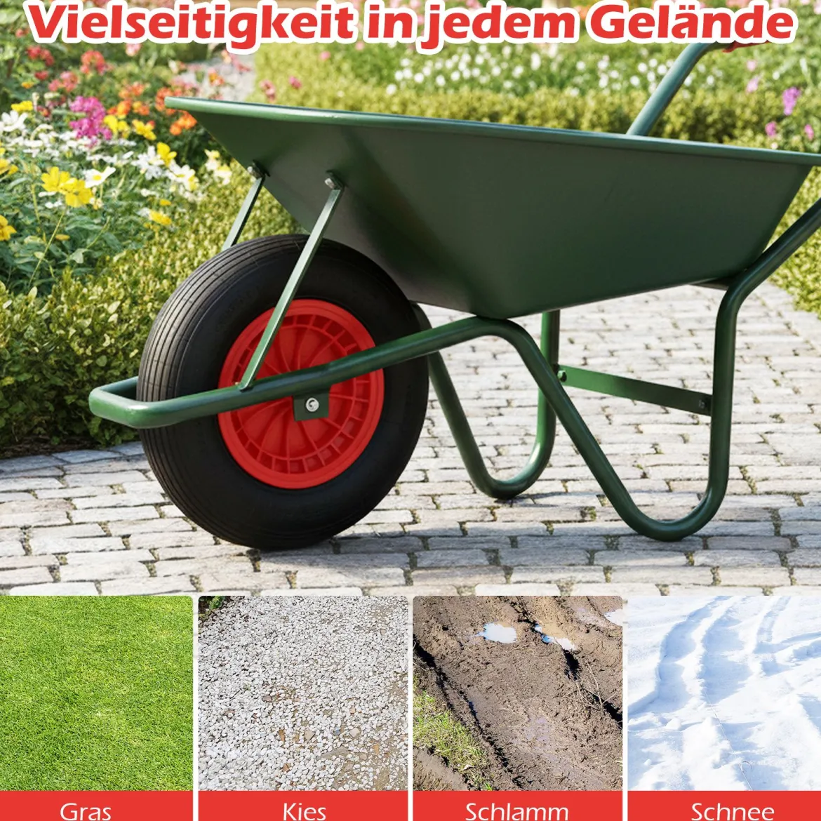 Schubkarrenrad 4.80/4.00-8 Ø 400 mm Vollgummi Sackkarrenrad bis 250 kg belastbar Schwarz