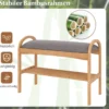 Schuhbank aus Bambus 2-stufiges Schuhregal mit gepolstertem Sitzkissen & Regal 70 x 31,5 x 51 cm Natur & Grau