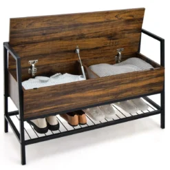 Schuhbank Industrielle Schuhbank mit Verstecktem Stauraum 100 x 37 x 62 cm Rustikales Braun