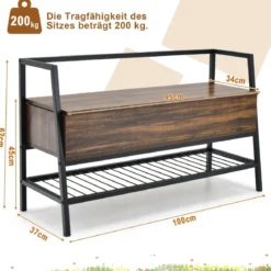 Schuhbank Industrielle Schuhbank mit Verstecktem Stauraum 100 x 37 x 62 cm Rustikales Braun