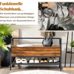 Schuhbank Industrielle Schuhbank mit Verstecktem Stauraum 100 x 37 x 62 cm Rustikales Braun