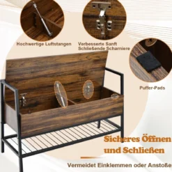 Schuhbank Industrielle Schuhbank mit Verstecktem Stauraum 100 x 37 x 62 cm Rustikales Braun