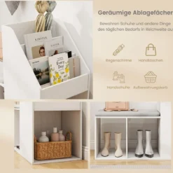 Schuhbank mit Abnehmbarem Sitzkissen & 3 Unteren Fächern & 3 Seitlichen Ablagefächern
