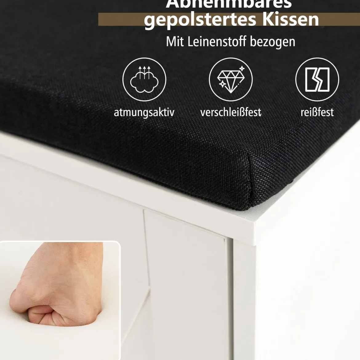 Schuhbank mit gepolstertem Kissen & 9 Fächern 3-stöckiger Schuhregal mit verstellbaren Regalen Braun/Weiß