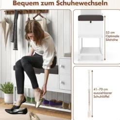 Schuhbank mit Klappdeckel & Sitzfläche & 2 Türen Schuhregal Schuhschrank 100 x 30 x 68 cm