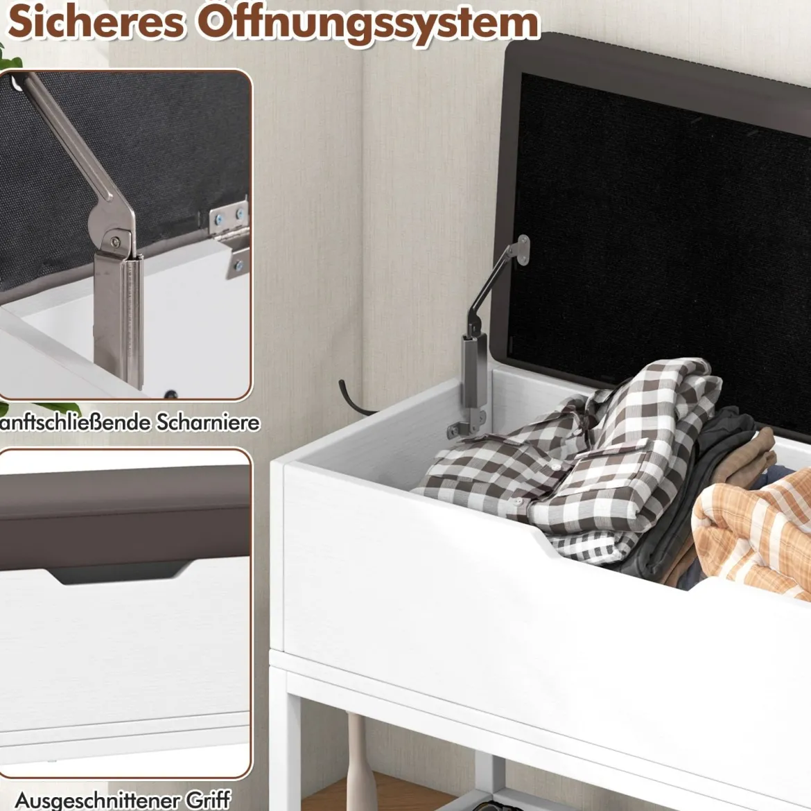 Schuhbank mit Klappdeckel & Sitzfläche & 2 Türen Schuhregal Schuhschrank 100 x 30 x 68 cm