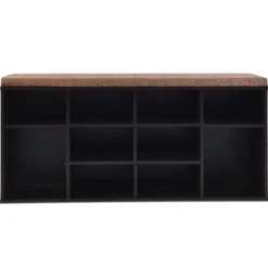 Schuhbank mit Sitzfläche Schuhregal Schuhkommode Schuhablage Schuhschrank Sitzbank mit Regal & Sitzkissen Holz Braun