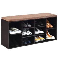 Schuhbank mit Sitzfläche Schuhregal Schuhkommode Schuhablage Schuhschrank Sitzbank mit Regal & Sitzkissen Holz Braun