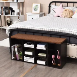 Schuhbank mit Sitzfläche Schuhregal Schuhkommode Schuhablage Schuhschrank Sitzbank mit Regal & Sitzkissen Holz Braun