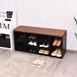 Schuhbank mit Sitzfläche Schuhregal Schuhkommode Schuhablage Schuhschrank Sitzbank mit Regal & Sitzkissen Holz Braun
