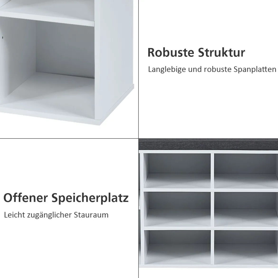 Schuhbank mit Sitzfläche Schuhregal Schuhkommode Schuhablage Schuhschrank Sitzbank mit Regal & Sitzkissen Holz Weiß