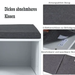 Schuhbank mit Sitzfläche Schuhregal Schuhkommode Schuhablage Schuhschrank Sitzbank mit Regal & Sitzkissen Holz Weiß