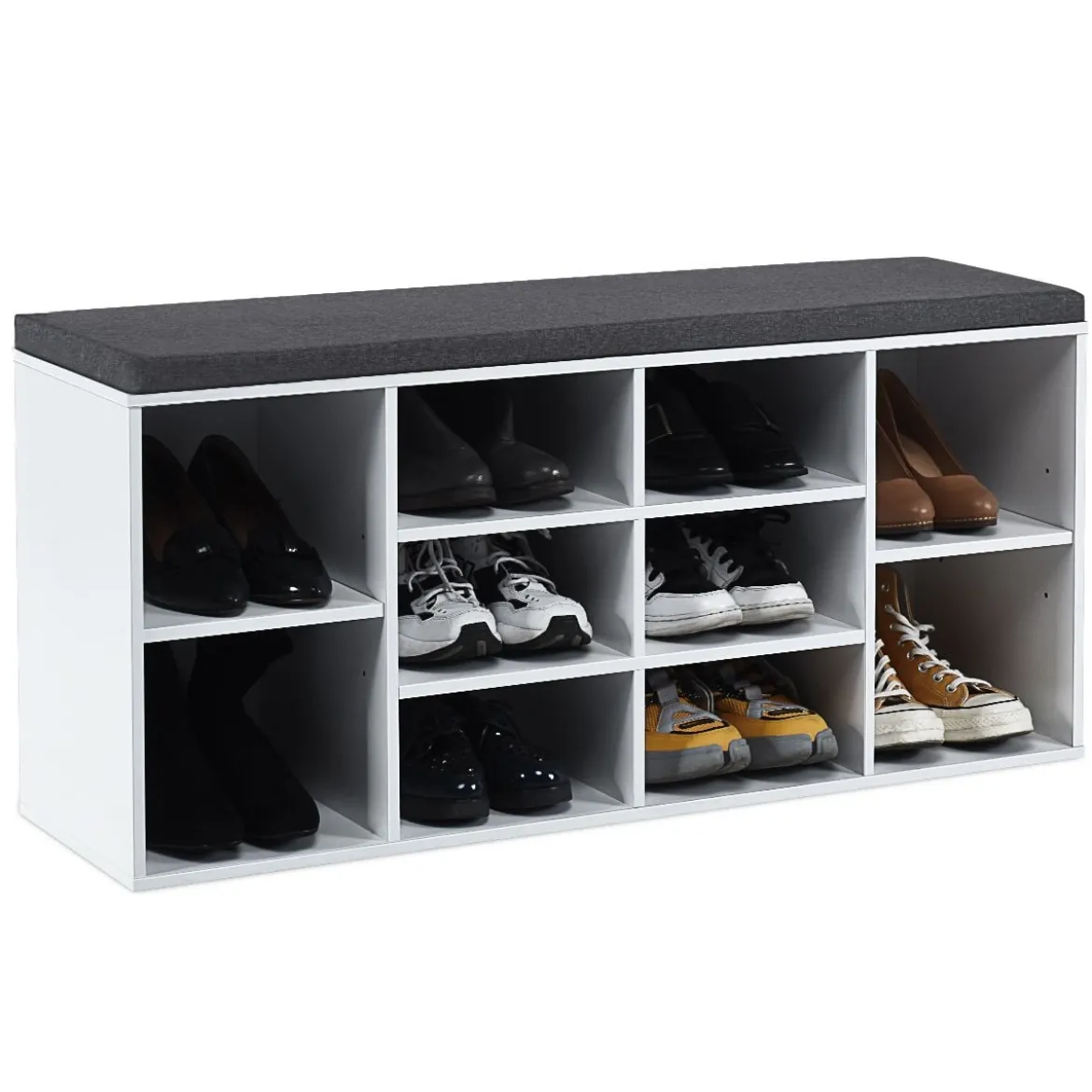 Schuhbank mit Sitzfläche Schuhregal Schuhkommode Schuhablage Schuhschrank Sitzbank mit Regal & Sitzkissen Holz Weiß