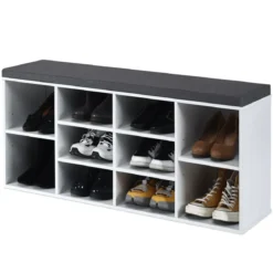 Schuhbank mit Sitzfläche Schuhregal Schuhkommode Schuhablage Schuhschrank Sitzbank mit Regal & Sitzkissen Holz Weiß