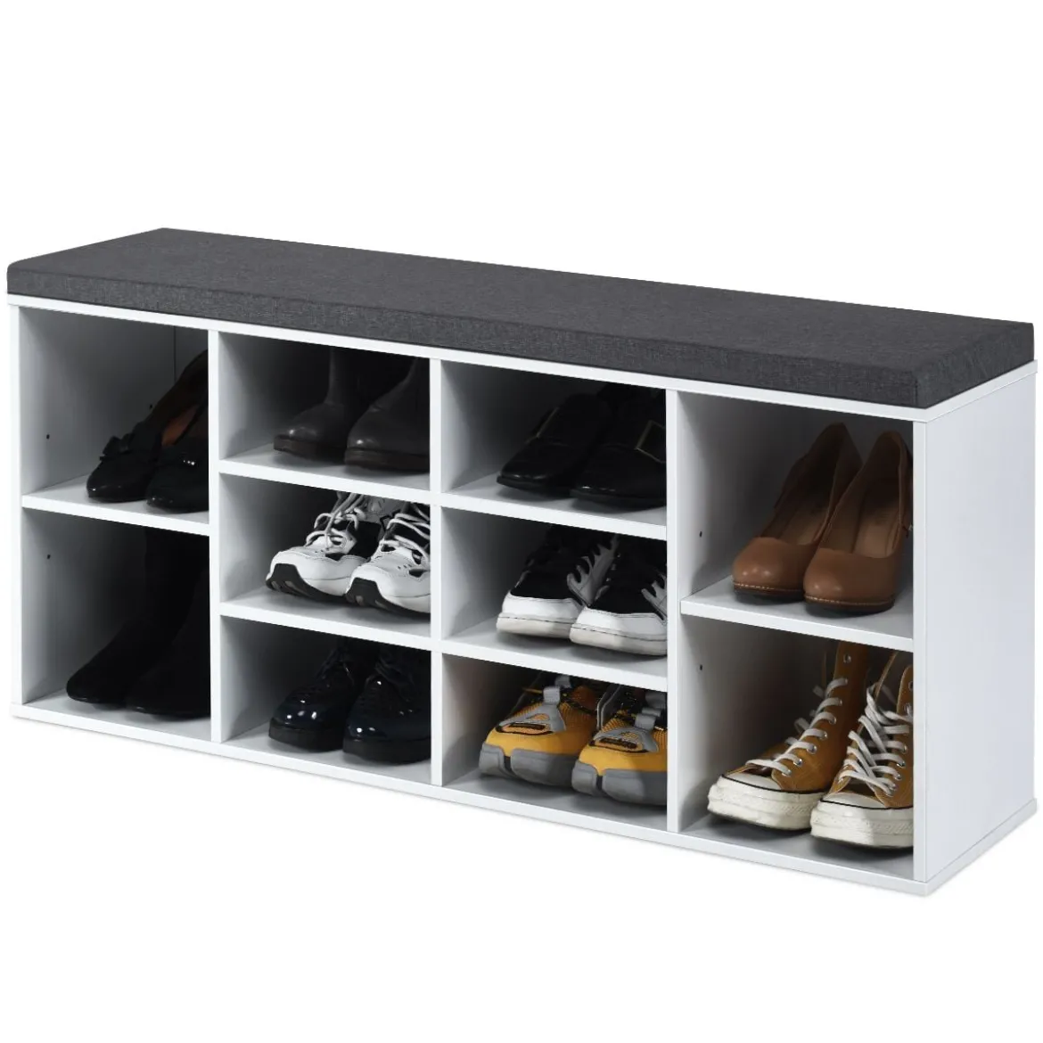 Schuhbank mit Sitzfläche Schuhregal Schuhkommode Schuhablage Schuhschrank Sitzbank mit Regal & Sitzkissen Holz Weiß