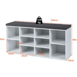 Schuhbank mit Sitzfläche Schuhregal Schuhkommode Schuhablage Schuhschrank Sitzbank mit Regal & Sitzkissen Holz Weiß