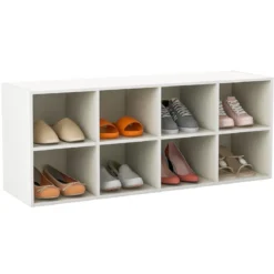 Schuhbank mit Sitzfläche Schuhregal aus Holz 230 kg Belastbar 102 x 30 x 41 cm Weiß Bücherschrank